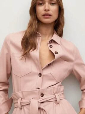 Mango Leather-Look Button Down Shirt Cream XS